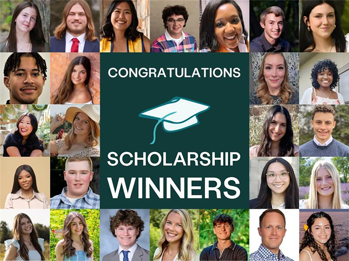 Collage of diverse student headshots surrounding a “Scholarship Winners” graphic celebrating Community Choice Foundation scholarship recipients.